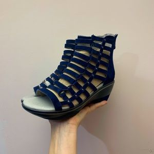 Navy blue kitten heel sandals
